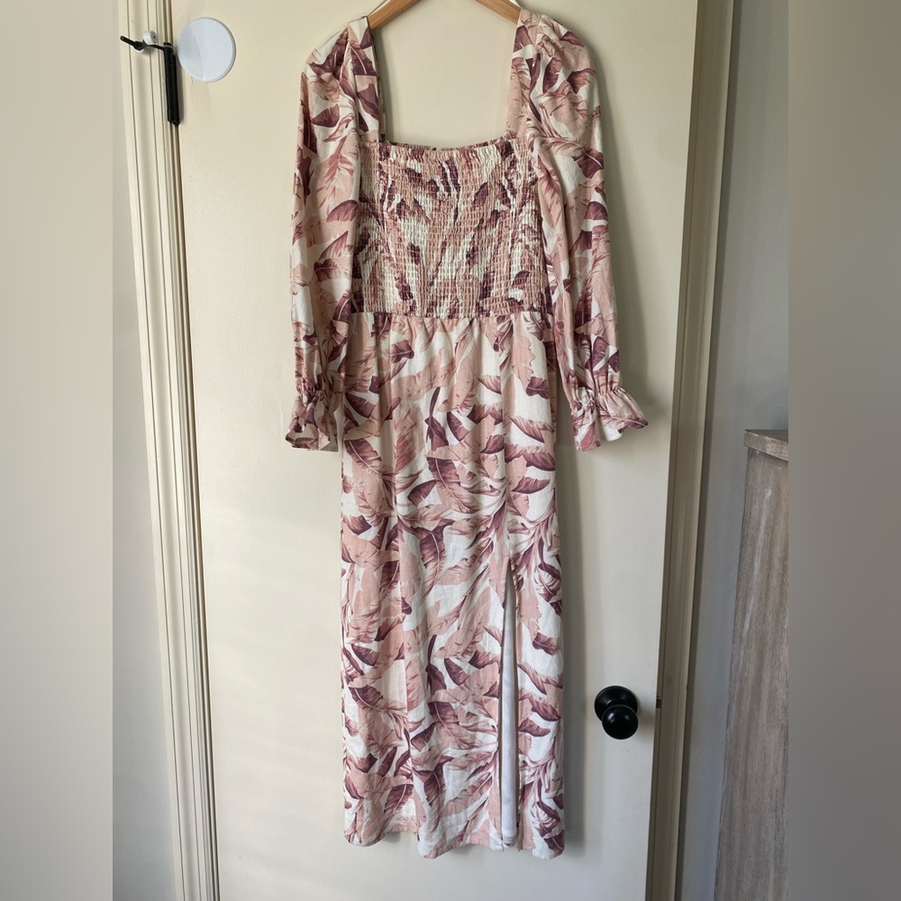 Floral Linen Midi Smock Dress XS